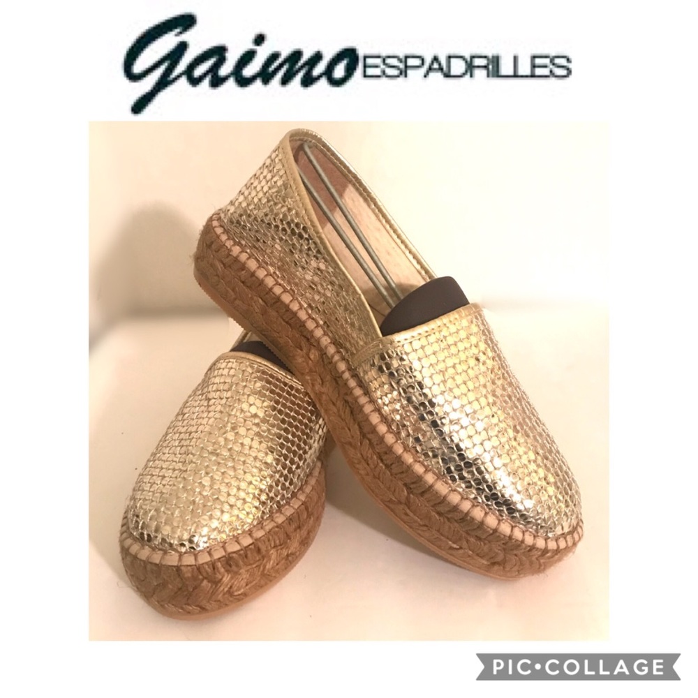 GAIMO ESPADRILLES Gold Shimmering Platform Sz 37